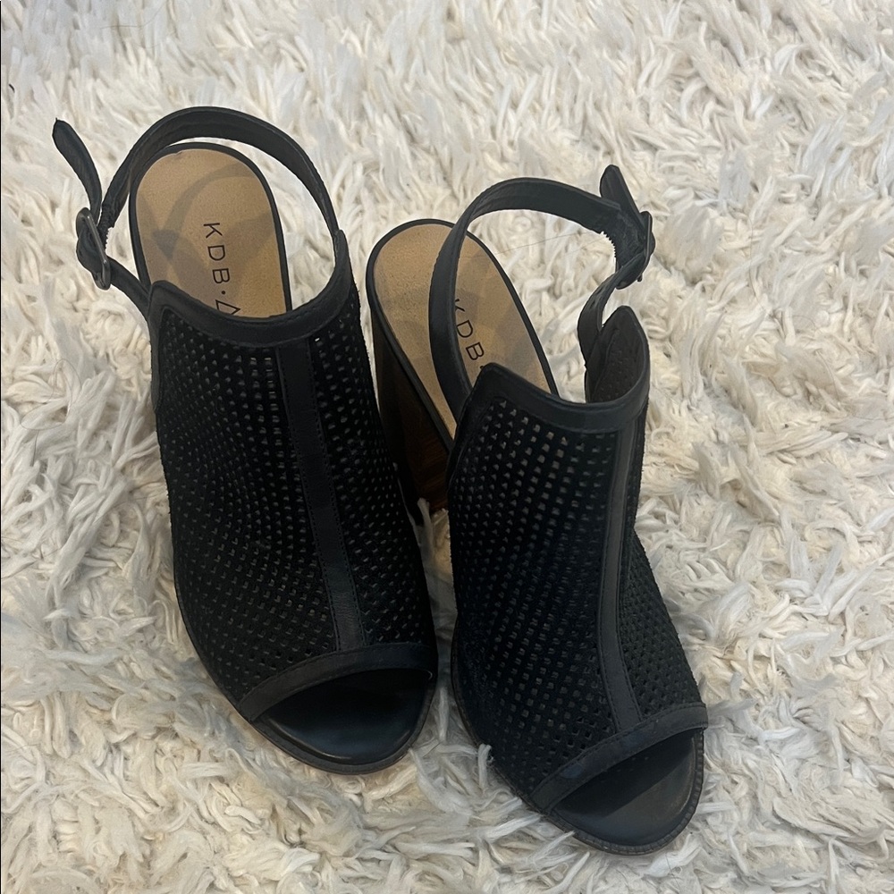 Kelsi Dagger Black Peep-Toe Heels